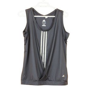 adidas Climacool Tank Top Large Faux Wrap Dark Grey Silver Stripes CA243